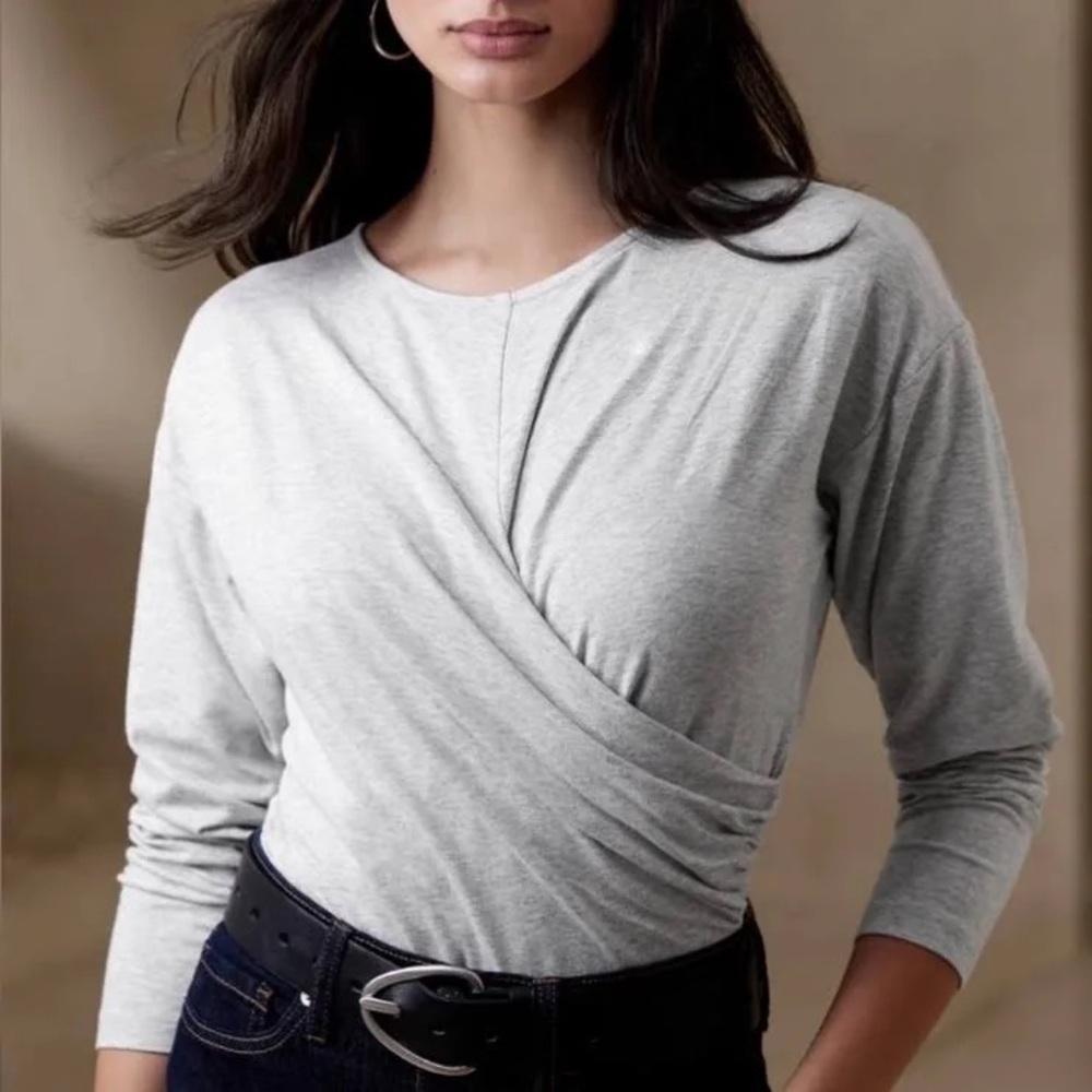 Banana Republic Light Gray Wrap-Front Bodysuit